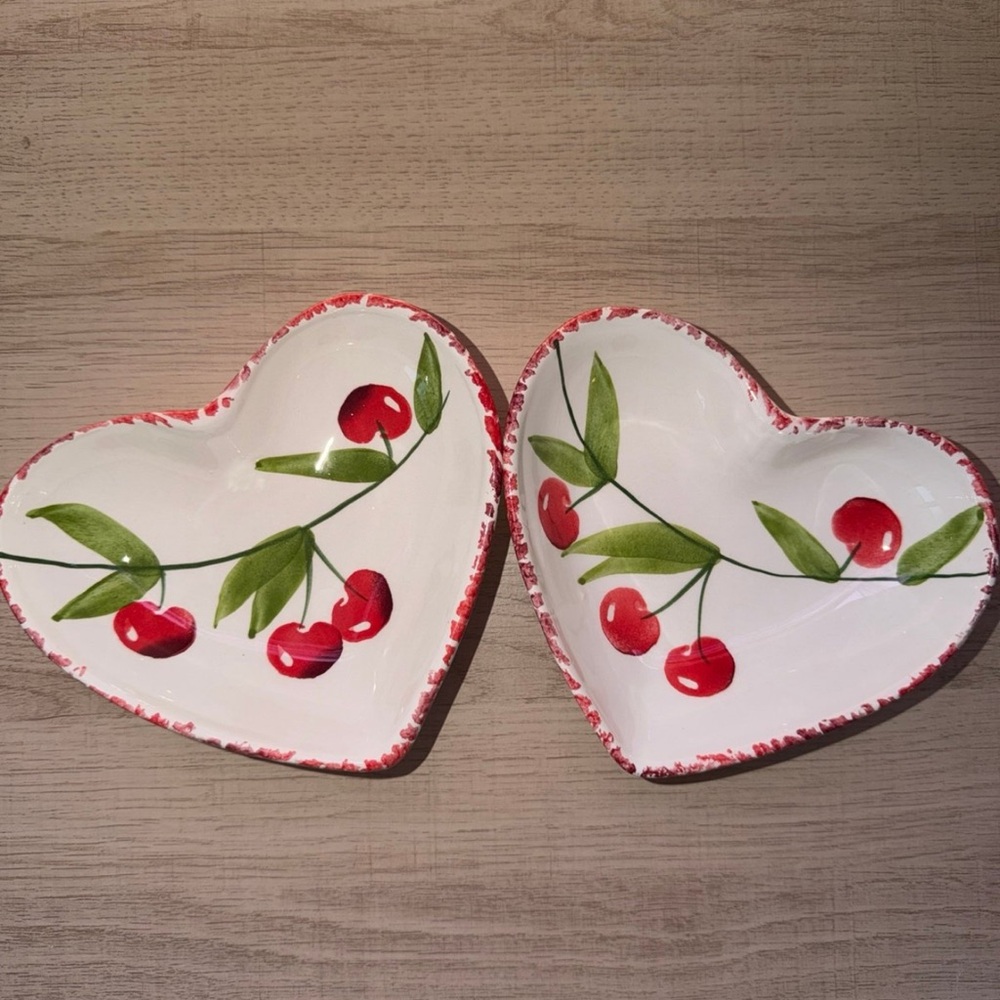 NEW Heart Shaped Cherry Ceramic Dishes - Set of 2